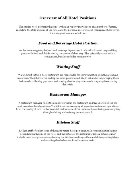 different hotel departments|Hotel Positions: Overview of All Positions Within a .